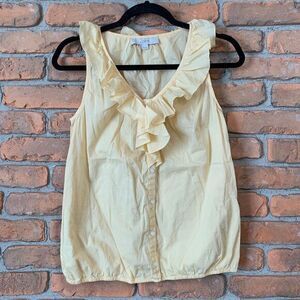 LOFT Top Women's Size XS Yellow Cotton Ruffle V-Neck‎ Button Down Blouse Tank